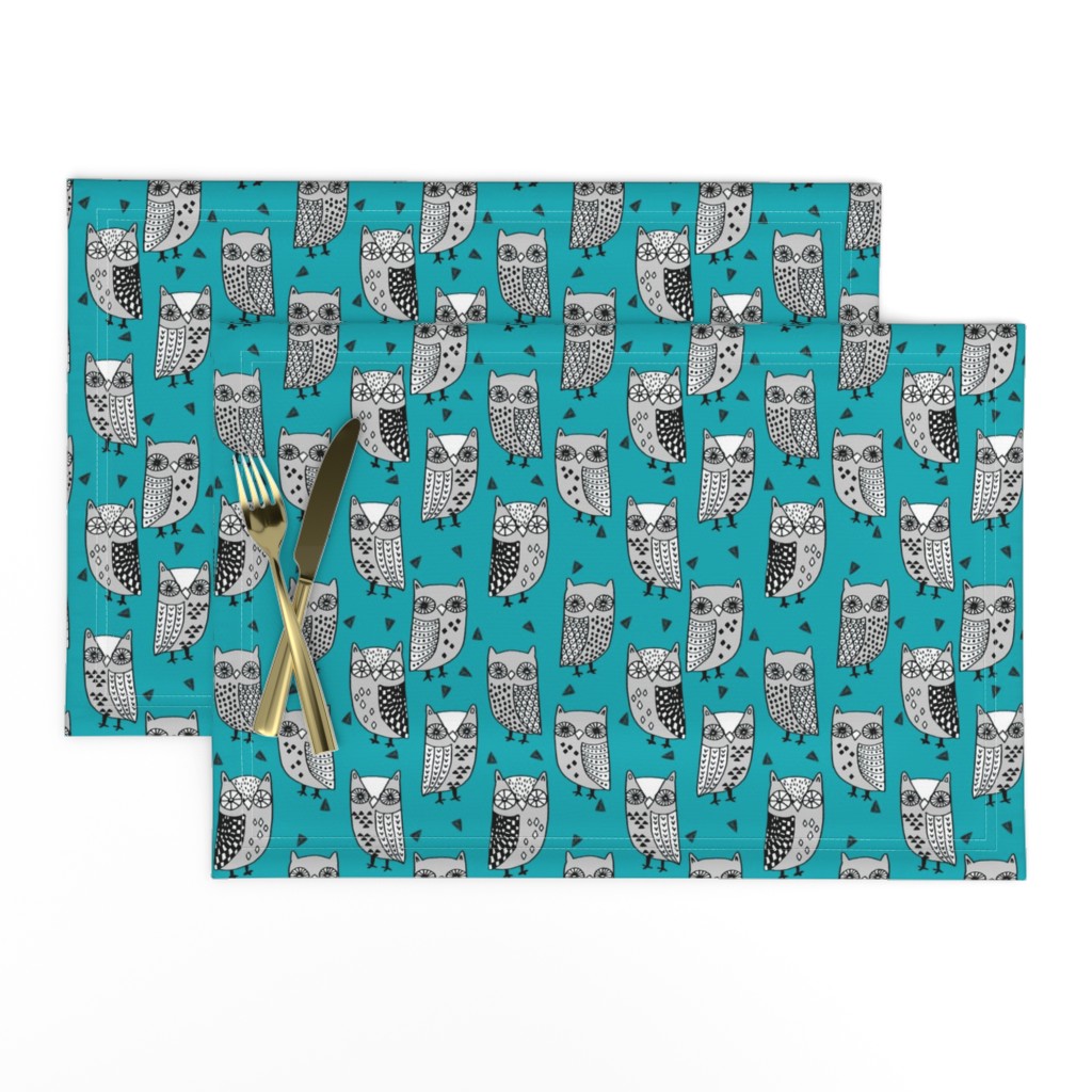 owls // owl turquoise teal and grey owl fabric owl birds bird design fabric illustration andrea lauren fabric andrea lauren design