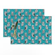 owls // owl turquoise teal and grey owl fabric owl birds bird design fabric illustration andrea lauren fabric andrea lauren design