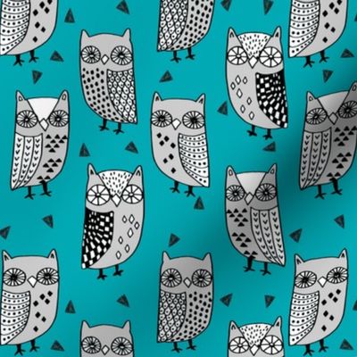 owls // owl turquoise teal and grey owl fabric owl birds bird design fabric illustration andrea lauren fabric andrea lauren design
