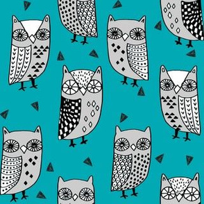 owls // owl turquoise teal and grey owl fabric owl birds bird design fabric illustration andrea lauren fabric andrea lauren design