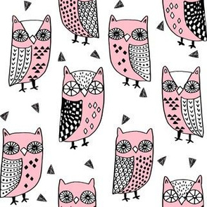 owls // pink owl bird fabric baby fabric owl nursery sweet pink hand-drawn owl illustration andrea lauren fabric andrea lauren design