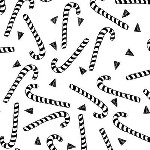 candy cane // black and white christmas fabric christmas xmas holiday hand-drawn illustration kids fabric by andrea lauren