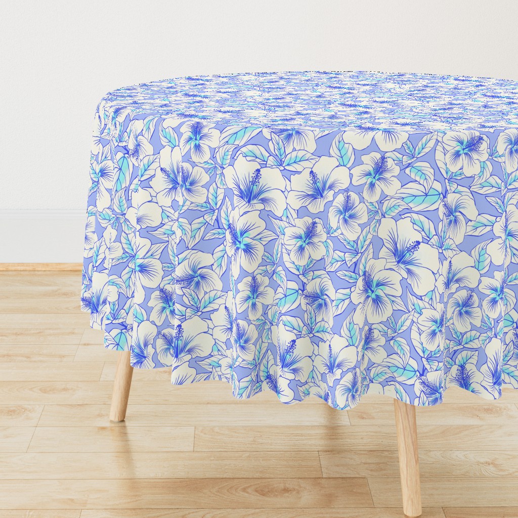 Hibiscus Batik White on Periwinkle 14inL