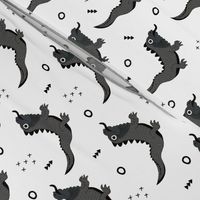 Little fantasy dragon and lizard illustration cool design for kids black and white