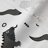 Little fantasy dragon and lizard illustration cool design for kids black and white