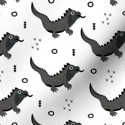 Little fantasy dragon and lizard illustration cool design for kids black and white