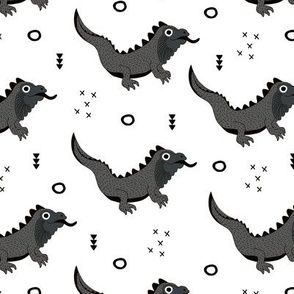Little fantasy dragon and lizard illustration cool design for kids black and white