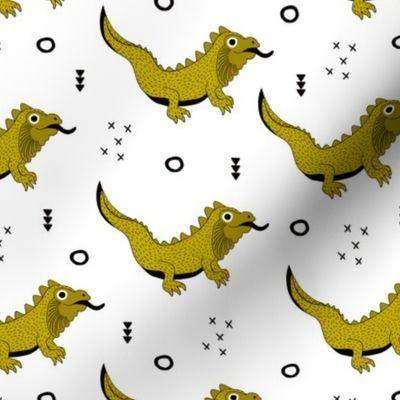 Little fantasy dragon and lizard illustration cool design for kids ochre yellow