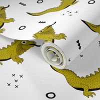 Little fantasy dragon and lizard illustration cool design for kids ochre yellow