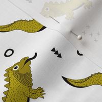 Little fantasy dragon and lizard illustration cool design for kids ochre yellow