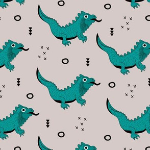 Little fantasy dragon and lizard illustration cool design for kids blue beige