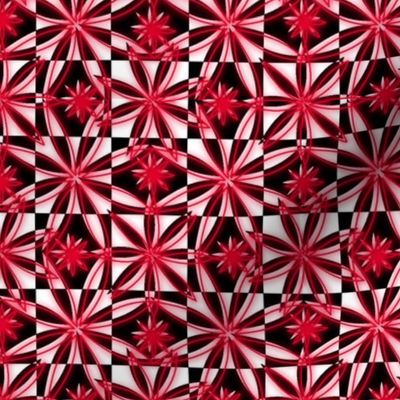 Flowers Checkered Pattern Red Glow