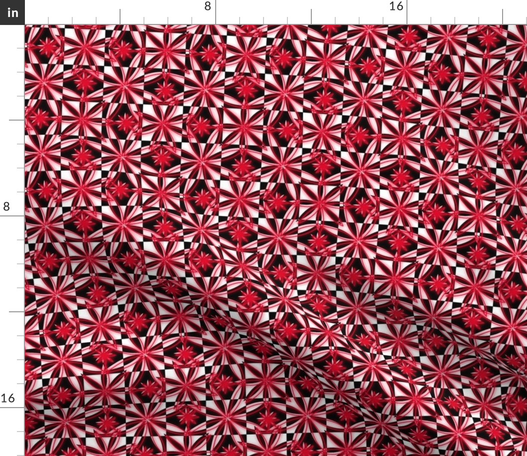Flowers Checkered Pattern Red Glow