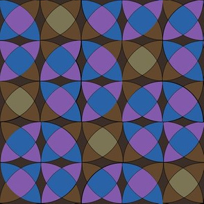 Interlocking Circle Wedges in Brown Blue and Violet