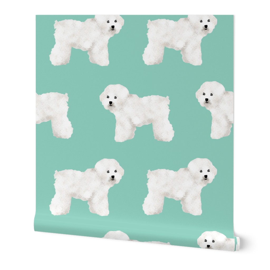 bichon frise dog print mint dog cute dog breed dog breed fabric 