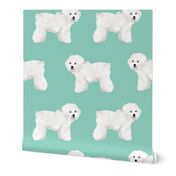 bichon frise dog print mint dog cute dog breed dog breed fabric 