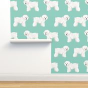 bichon frise dog print mint dog cute dog breed dog breed fabric 