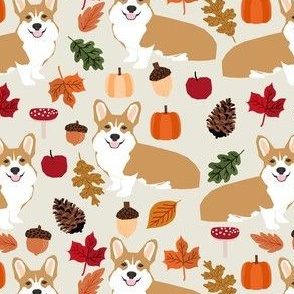 corgi autumn leaves pumpkins fall autumn leaves pinecones fall dog breed fabric