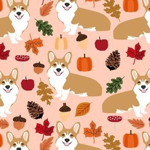 corgi autumn leaves dog dog breed fabric pumpkin pumpkins acorns autumn leaves dog breed fabric