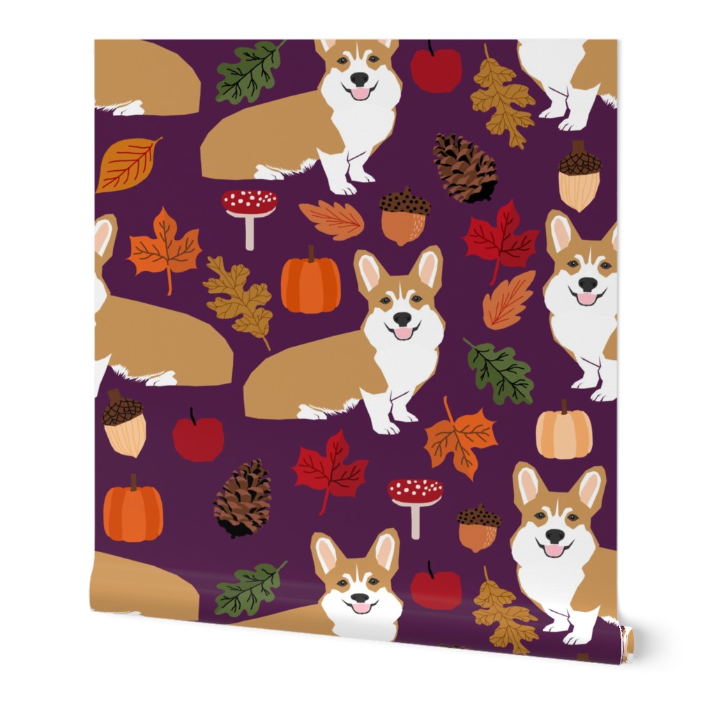 corgi autumn leaves fall pumpkin pinecones acorn autumns corgis dog breed fabric