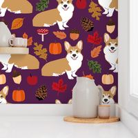 corgi autumn leaves fall pumpkin pinecones acorn autumns corgis dog breed fabric