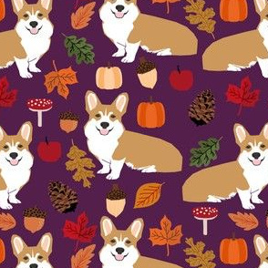 corgi autumn leaves fall pumpkin pinecones acorn autumns corgis dog breed fabric