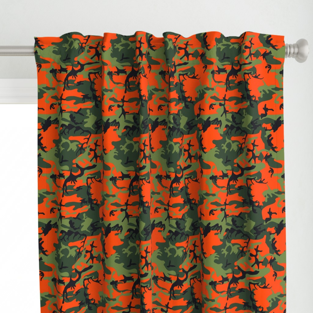  Large Green, Dark Green, Orange, and Black Camouflage (12 inch repeat)