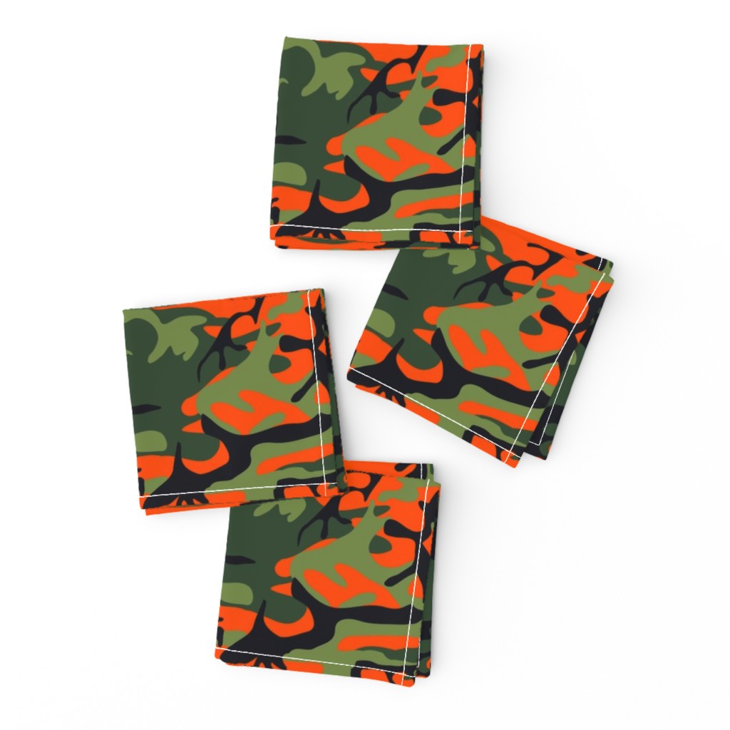  Large Green, Dark Green, Orange, and Black Camouflage (12 inch repeat)