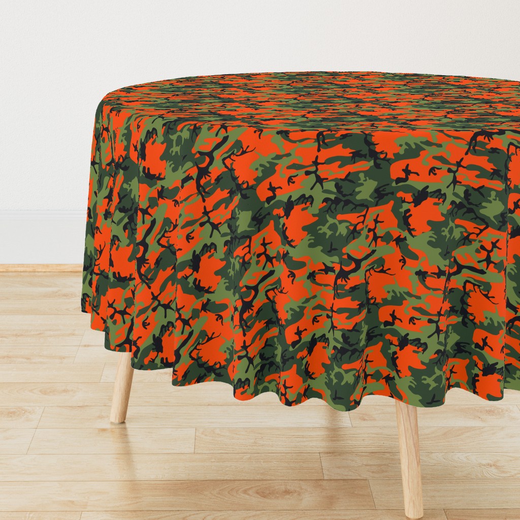  Large Green, Dark Green, Orange, and Black Camouflage (12 inch repeat)