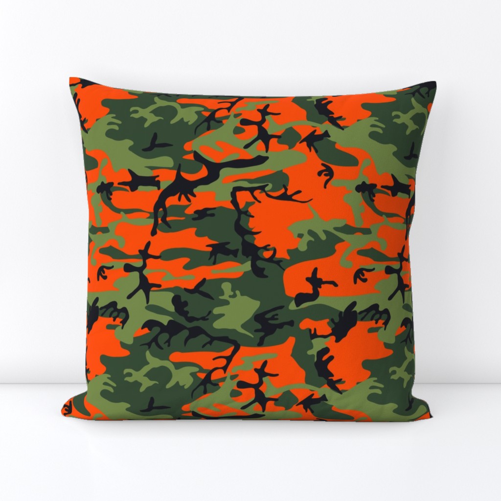  Large Green, Dark Green, Orange, and Black Camouflage (12 inch repeat)