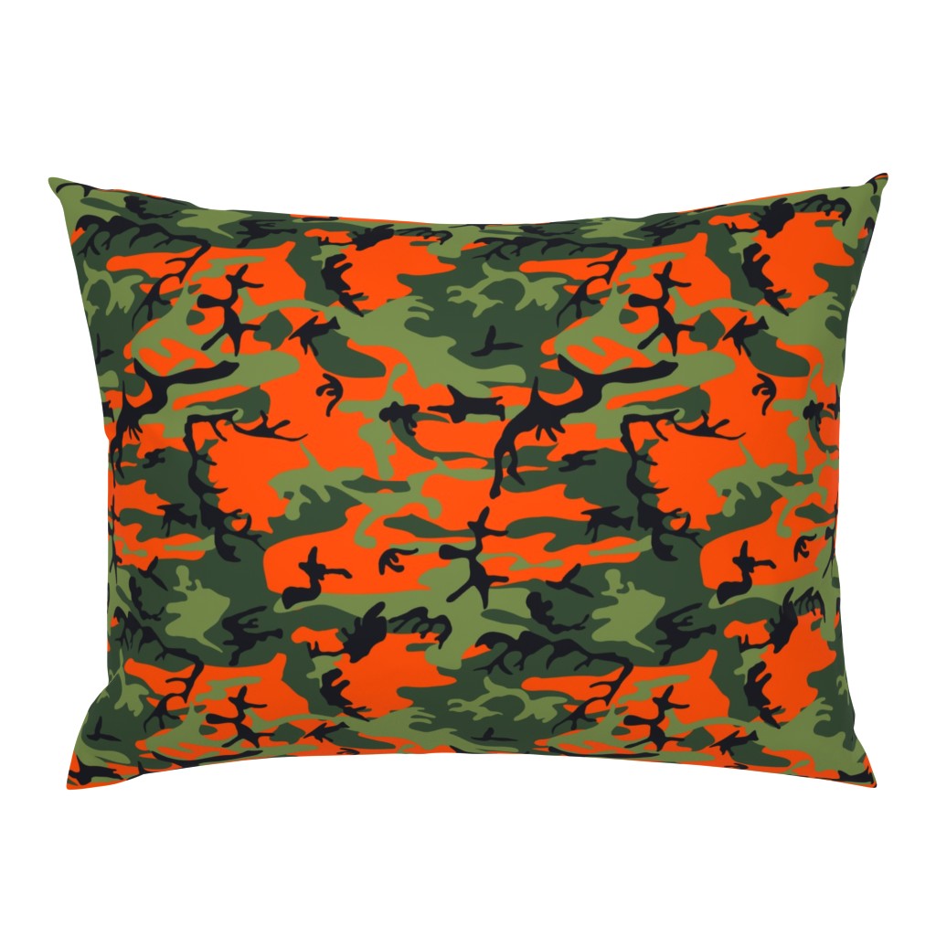  Large Green, Dark Green, Orange, and Black Camouflage (12 inch repeat)