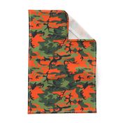  Large Green, Dark Green, Orange, and Black Camouflage (12 inch repeat)