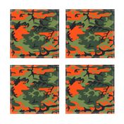  Large Green, Dark Green, Orange, and Black Camouflage (12 inch repeat)