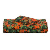  Large Green, Dark Green, Orange, and Black Camouflage (12 inch repeat)