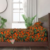  Large Green, Dark Green, Orange, and Black Camouflage (12 inch repeat)