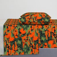  Large Green, Dark Green, Orange, and Black Camouflage (12 inch repeat)