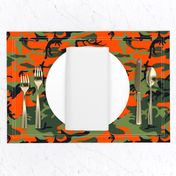  Large Green, Dark Green, Orange, and Black Camouflage (12 inch repeat)