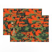  Large Green, Dark Green, Orange, and Black Camouflage (12 inch repeat)