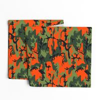  Large Green, Dark Green, Orange, and Black Camouflage (12 inch repeat)