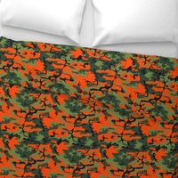  Large Green, Dark Green, Orange, and Black Camouflage (12 inch repeat)