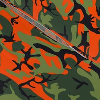  Large Green, Dark Green, Orange, and Black Camouflage (12 inch repeat)