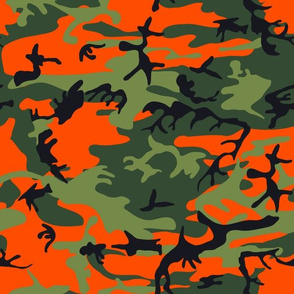  Large Green, Dark Green, Orange, and Black Camouflage (12 inch repeat)