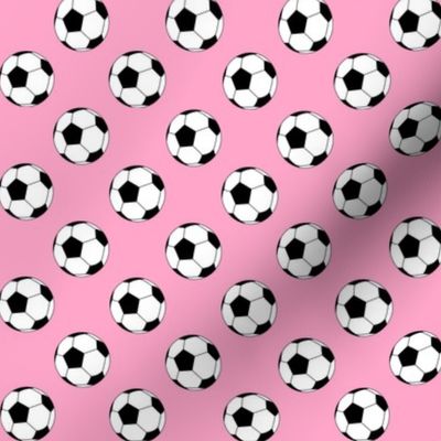 One Inch Black and White Soccer Balls on Carnation Pink