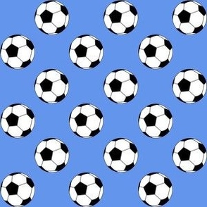 One Inch Black and White Soccer Balls on Cornflower Blue