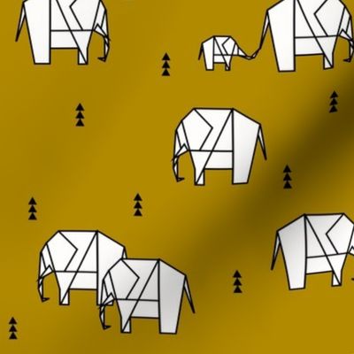 Geometric elephants - golden honey yellow mustard geo animals || by sunny afternoon