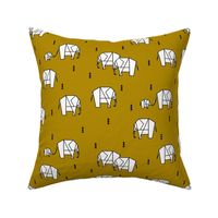 Geometric elephants - golden honey yellow mustard geo animals || by sunny afternoon