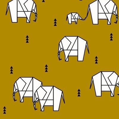 Mustard Elephants Fabric, Wallpaper and Home Decor | Spoonflower