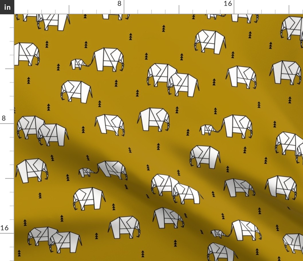 Geometric elephants - golden honey yellow mustard geo animals || by sunny afternoon