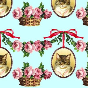 neoclassical victorian baroque rococo cats swags medallions frames baskets flowers floral roses  shabby chic romantic festoon bows ribbons tabby vintage antique wreath garland portrait