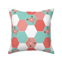 girls wholecloth quilt top cute girls hexagon cheater quilt cheater blanket girls floral flowers cute nursery baby hexies girls coral mint pink cheater 